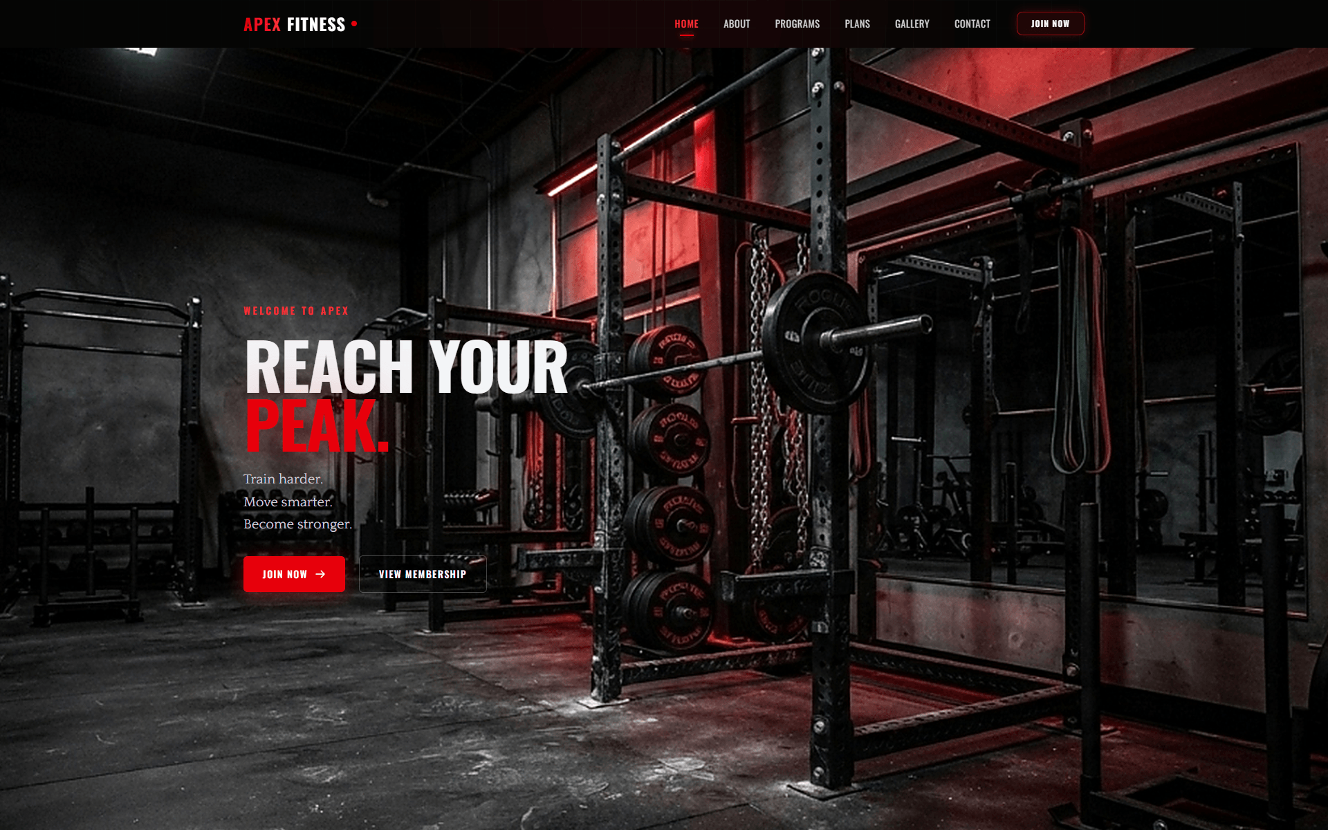 A dynamic and bold website preview for a gym named APEX FITNESS.